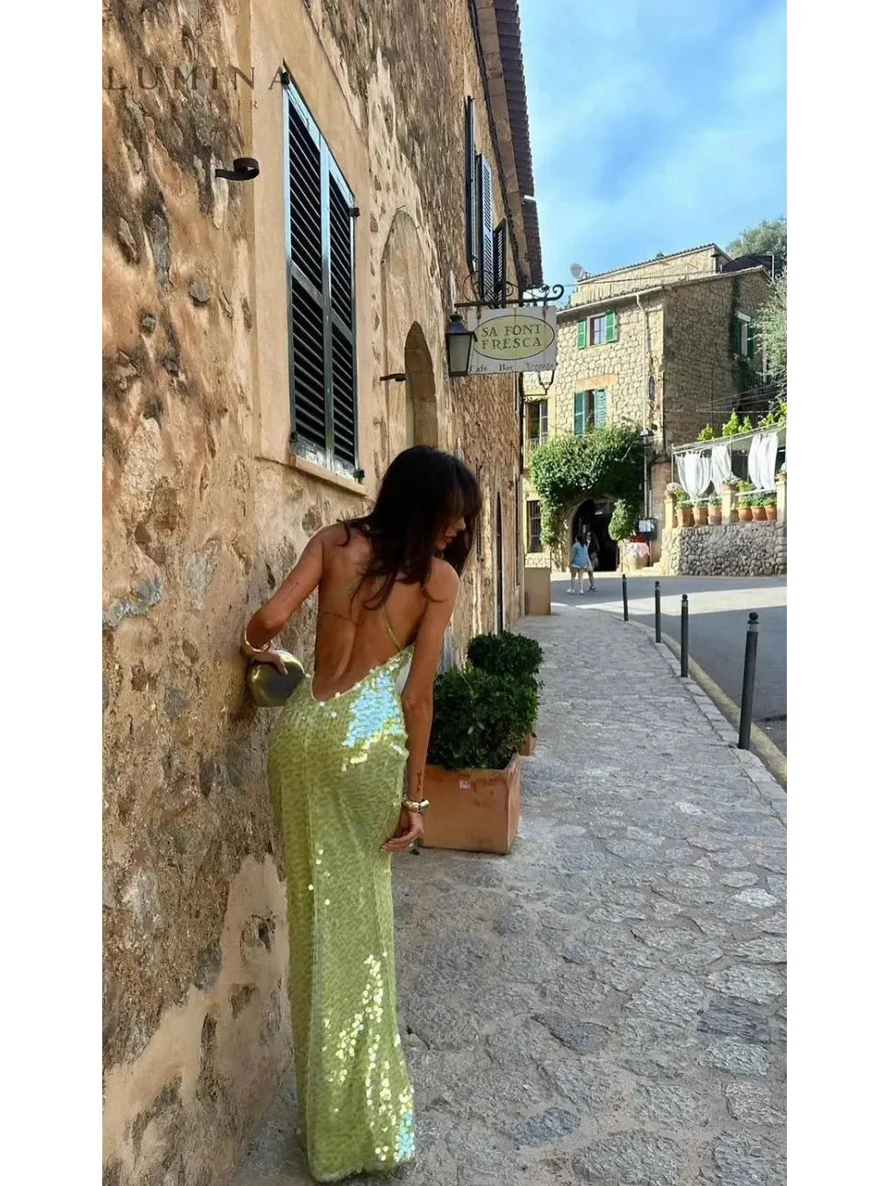 Girls' Kendal sequins maxi dress by Lumina Vancouver, perfect for a night out, featuring shimmering sequin details and elegant style.