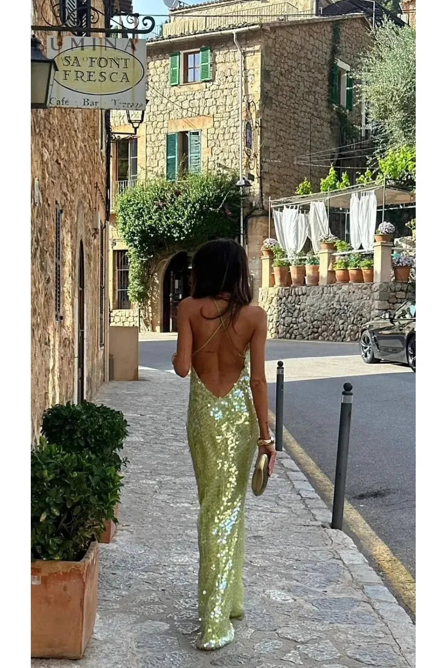 Lumina Wear Kendal sequins maxi dress for girls, elegant evening dress with shimmering sequins and flowy design.