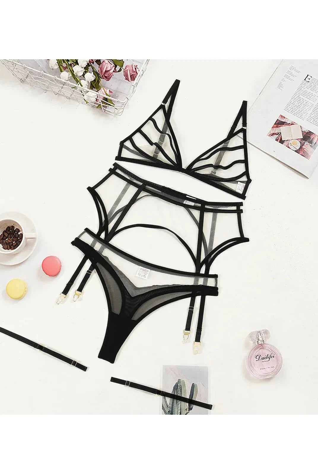 Lumina Wear Yvonne Lingerie Set featuring a matching bra and panties, delicate lace design in soft pastel colors.