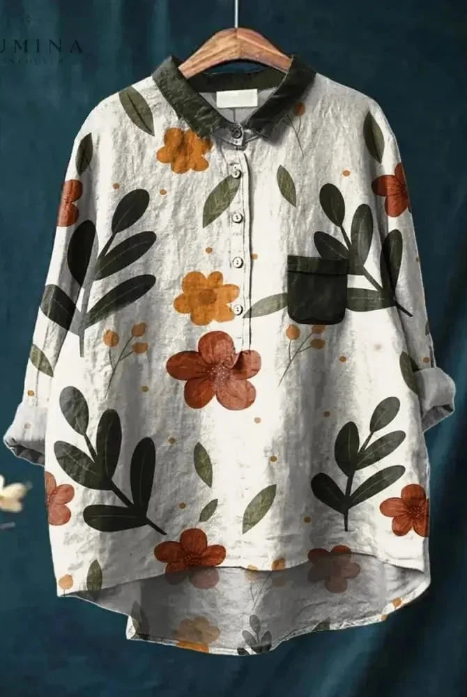 Gray Koda Botanic Art T-Shirt by Lumina Wear featuring vibrant botanical print on soft cotton fabric.