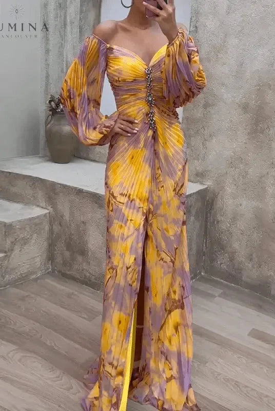 Lumina Wear Kristine elegant V-neck evening dress, perfect for wedding guests, featuring a stylish and sophisticated design.