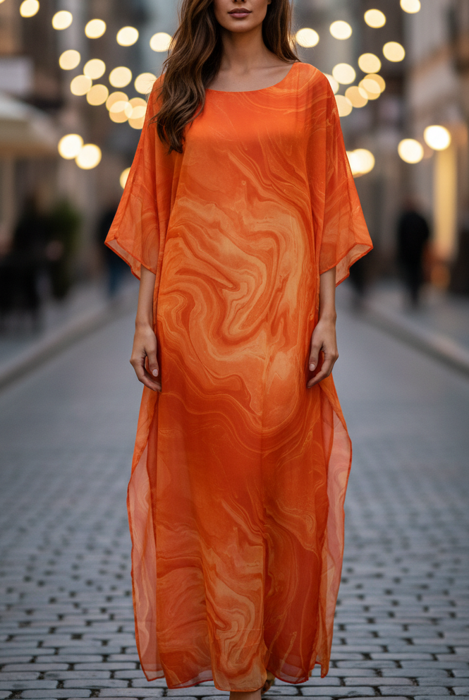 Yellow Laura Lumina Wear chiffon dress with delicate fabric and flowing design, perfect for elegant occasions.