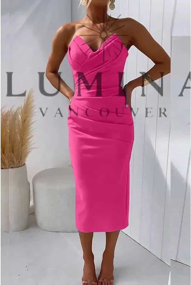 Blue Laura strapless evening dress by Lumina Wear, styled for formal occasions and wedding guest attire.