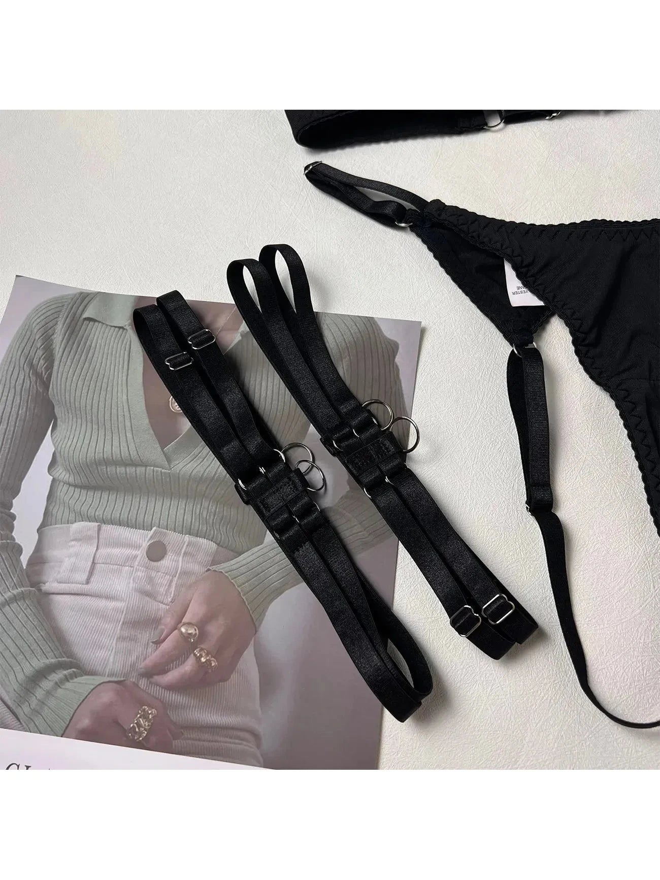 Black Layla Tassle Lingerie Set by Lumina Vancouver, featuring delicate tassles and elegant lingerie design.