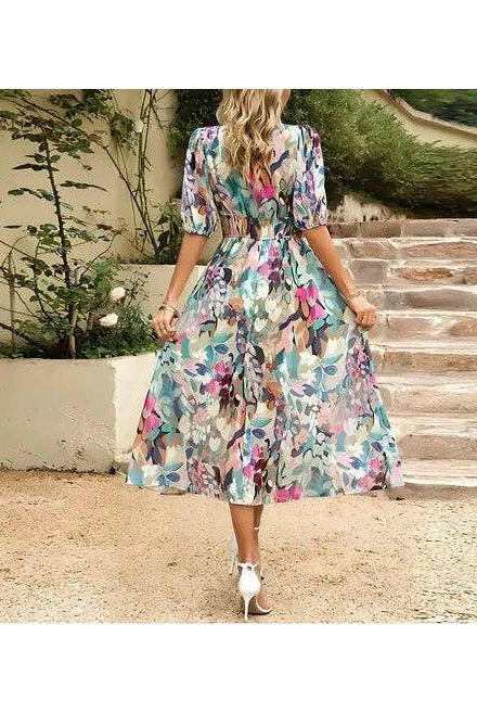 Blue Leona elegant midi evening dress by Lumina Wear, featuring a sleek design perfect for wedding guest occasions.
