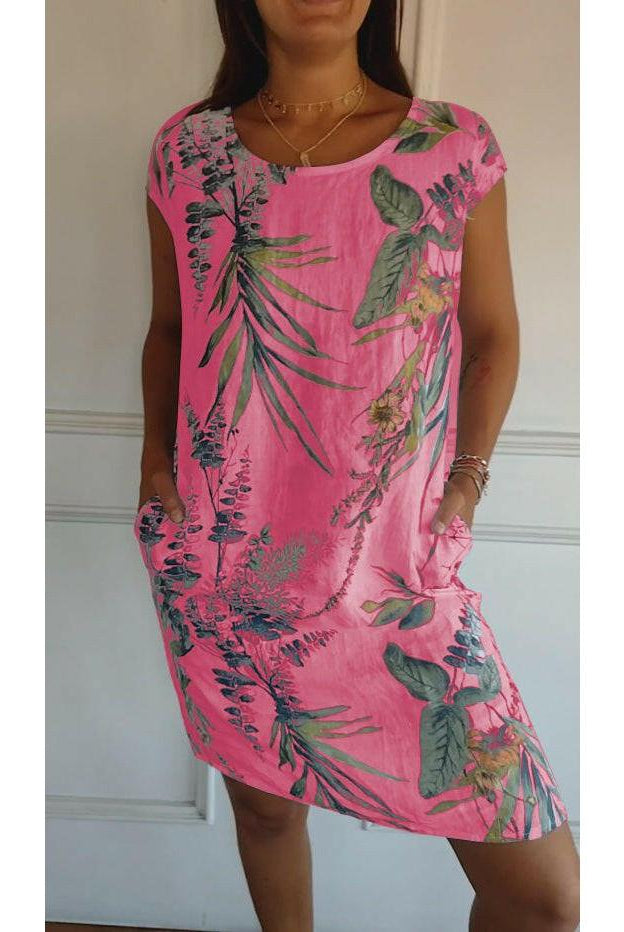 Light-colored Lillian casual printed dress by Lumina Wear, shown flat with floral patterns and soft fabric.