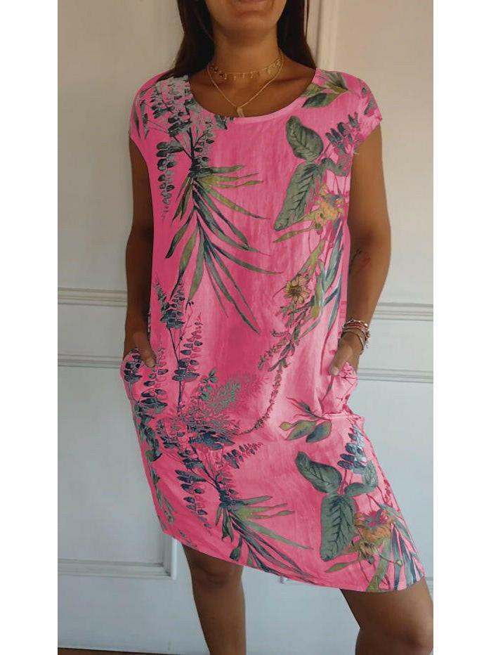 Lillian™ casual printed dress in white by Lumina Vancouver, featuring a relaxed fit and stylish floral pattern.