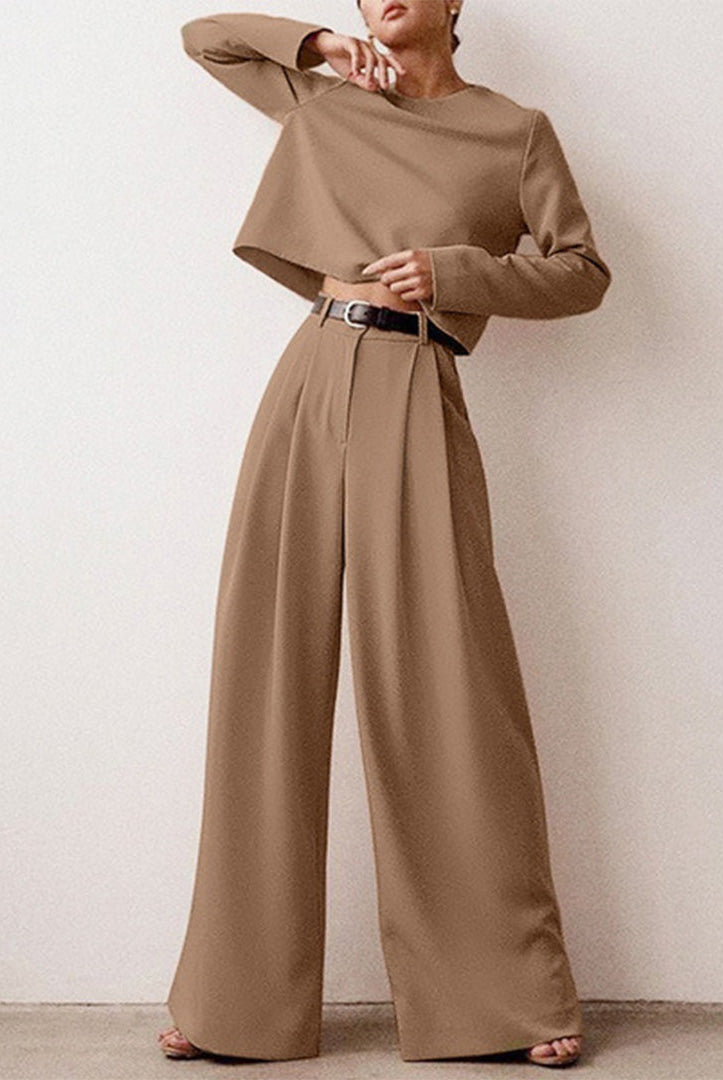 Black Lily two-piece set by Lumina Wear featuring a contemporary cropped top and wide-leg trousers, stylish and modern.