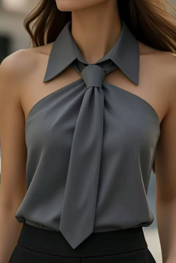 White Lily Halter Blouse Contrast by Lumina Vancouver, featuring a stylish halter neckline and contrast design.