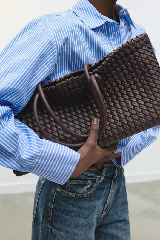 Cream Lumina Wear Lindsay woven tote bag with spacious interior and elegant design, perfect for stylish everyday use.