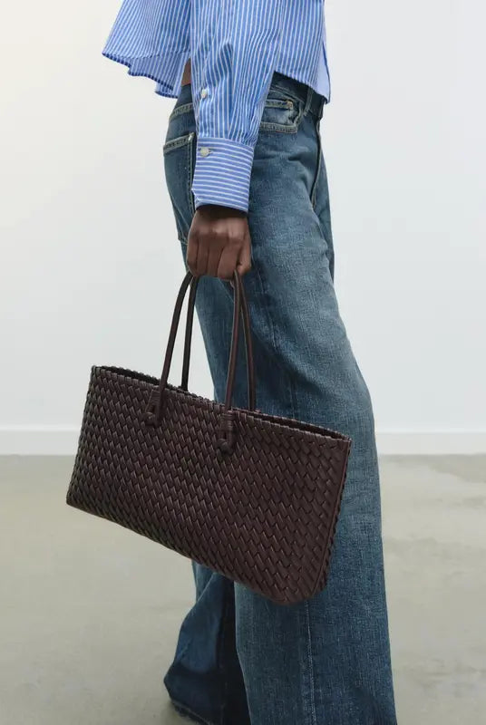 Cream Lumina Wear Lindsay woven design tote bag with spacious interior, perfect for everyday use and elegant style.