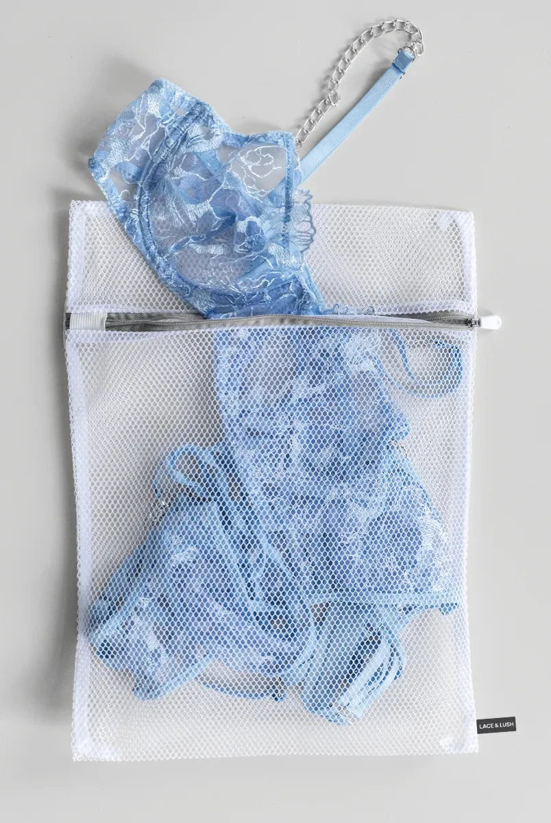Lumina Wear lingerie care bag for delicate lingerie, with secure zipper and breathable mesh fabric for gentle washing and protection.