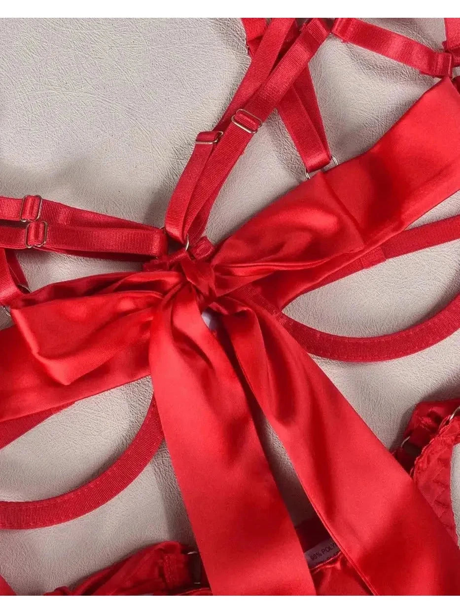 Black Cerise Bowknot lingerie set by Lumina Vancouver featuring a delicate bowknot design and matching bra and panty.