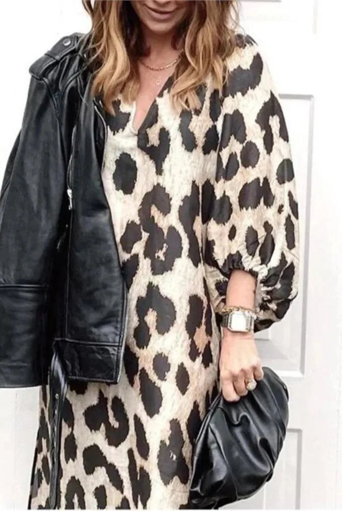Lisa™ leopard print dress by Lumina Vancouver, featuring a stylish and fitted design, perfect for casual or dressy occasions.