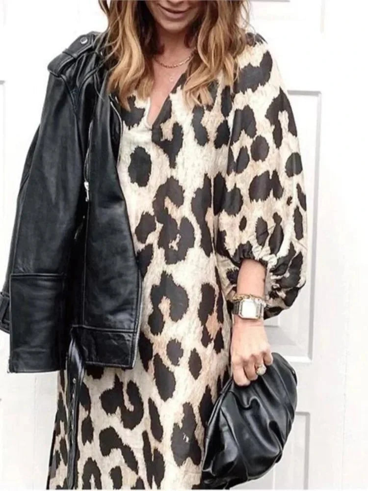 Lisa™ leopard print dress by Lumina Vancouver, featuring a stylish and fitted design, perfect for casual or dressy occasions.