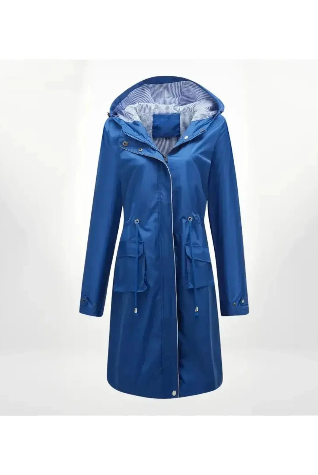 Blue Lizaya elegant trenchcoat with drawstrings, stylish and lightweight, from Lumina Vancouver's CA-COLLECTIE-15 collection.