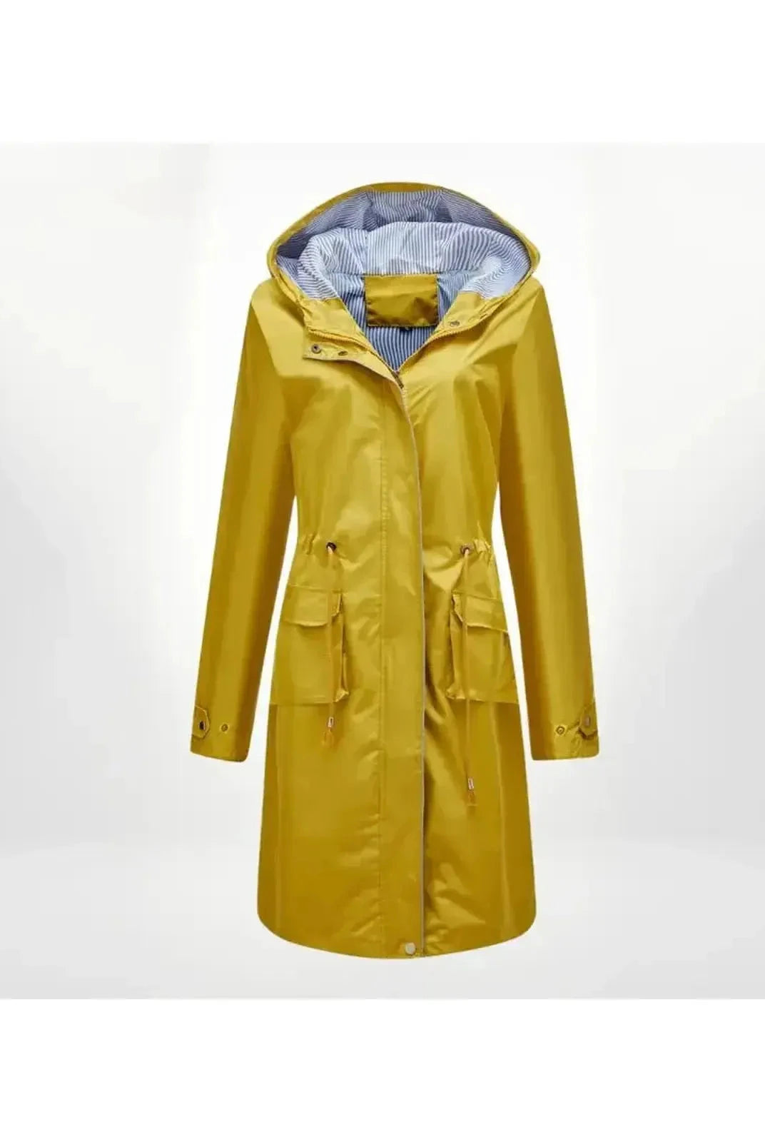 Blue Lizaya elegant trenchcoat with drawstrings from Lumina Vancouver's CA-Collectie-15, showcasing stylish collar and belted design.