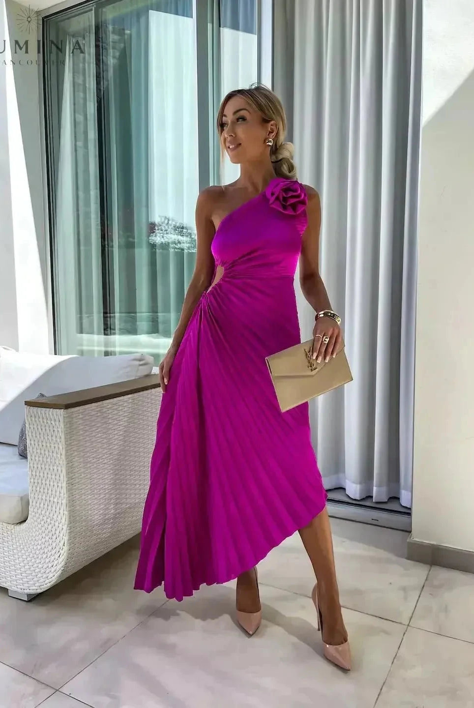 Red Lizbeth romantic flower evening dress by Lumina Wear, featuring floral details, suitable for wedding guests, size 8-10.