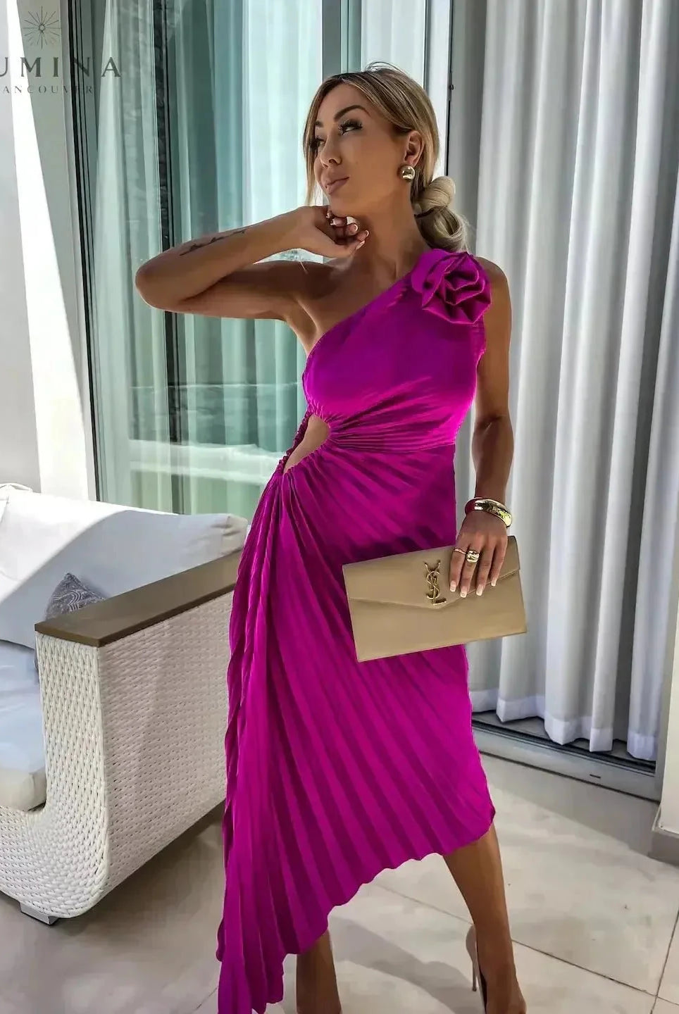 Red Lizbeth Romantic Flower Evening Dress by Lumina Wear, featuring a floral design, perfect for wedding guests and evening events.