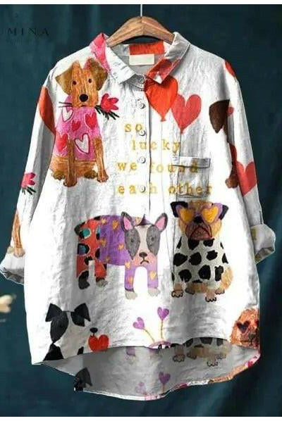 Lumina Wear Claudette Canine Art T-Shirt featuring colorful dog illustration, casual fit, perfect for dog lovers and art enthusiasts.