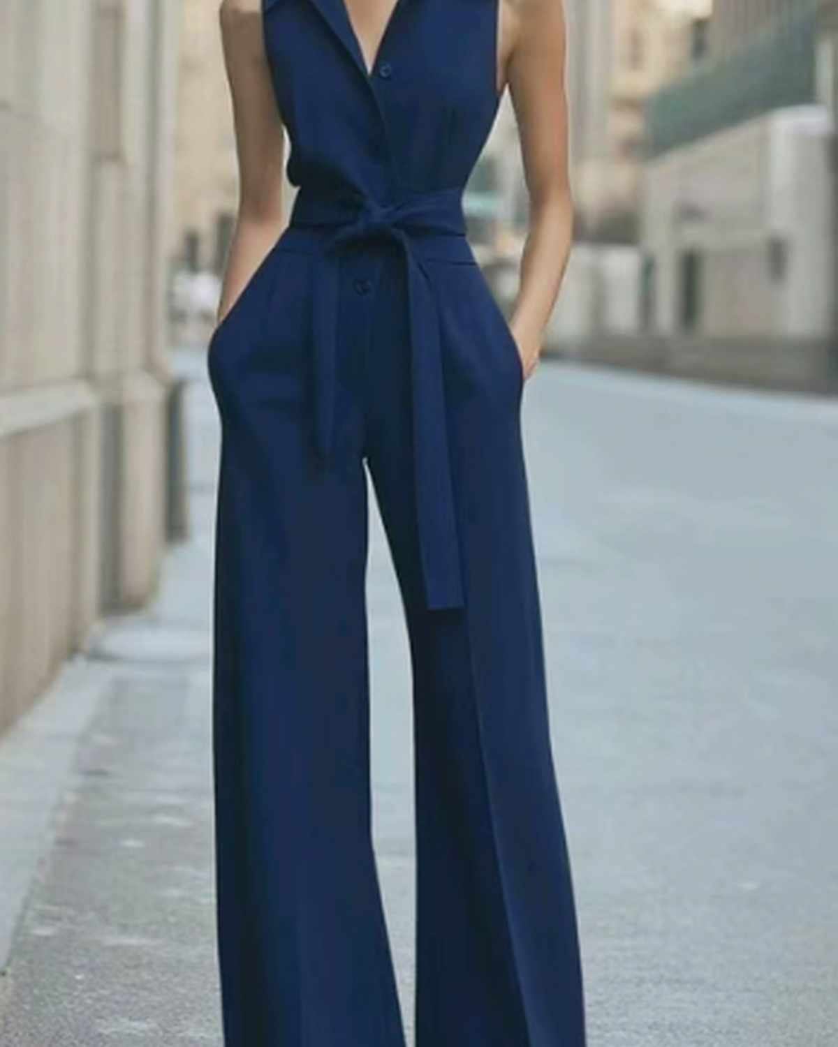 Orange Lucienne sleeveless jumpsuit by Lumina Wear, featuring a fitted design and stylish wide-leg silhouette.