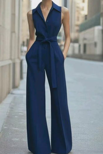 Orange sleeveless jumpsuit by Lumina Vancouver, lightweight and stylish, featuring a fitted waist and wide-leg design.