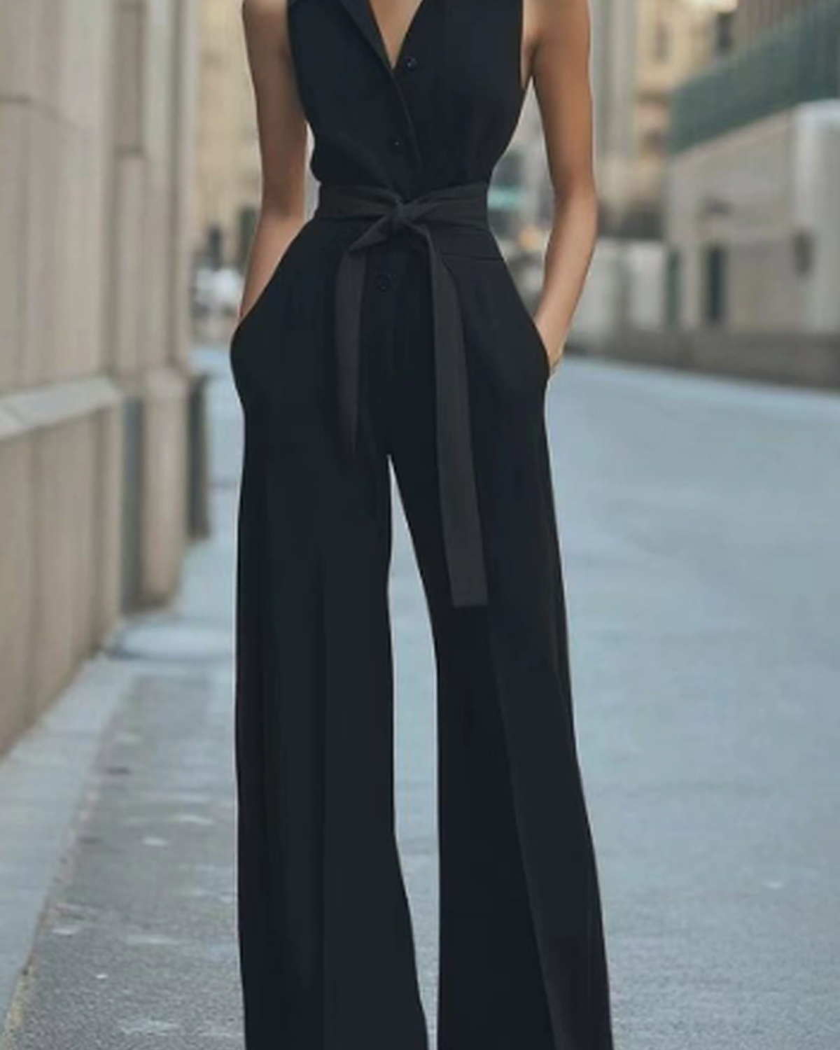 Orange sleeveless jumpsuit by Lumina Wear featuring a fitted style and wide-leg pants, displayed on a hanger.