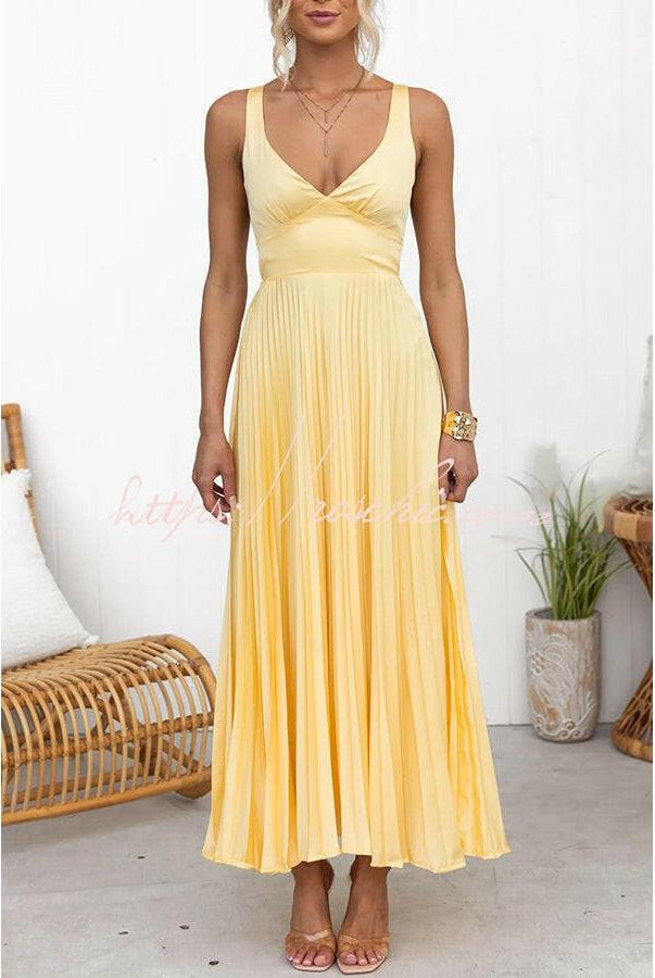 Yellow Lumina Vancouver Lucy pleated dress with elegant fabric and stylish design, perfect for special occasions.