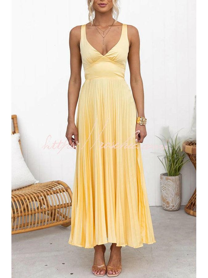 Yellow Lumina Vancouver Lucy pleated dress with elegant fabric and stylish design, perfect for special occasions.