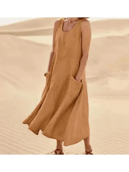 Lumina Vancouver LULU™ elegant khaki dress with stylish pockets, perfect for casual or semi-formal occasions.