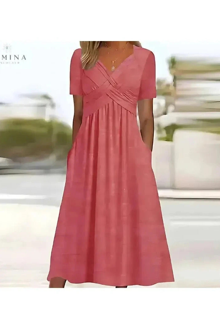 Green Leila elegant dress by Lumina Wear, featuring tummy coverage and stylish design, perfect for formal occasions.
