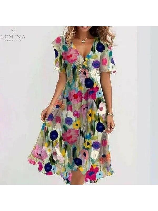 Blue Aderhulstang dress by Lumina Vancouver, elegant Linnea dress with a stylish design and flattering fit, shown on a model.