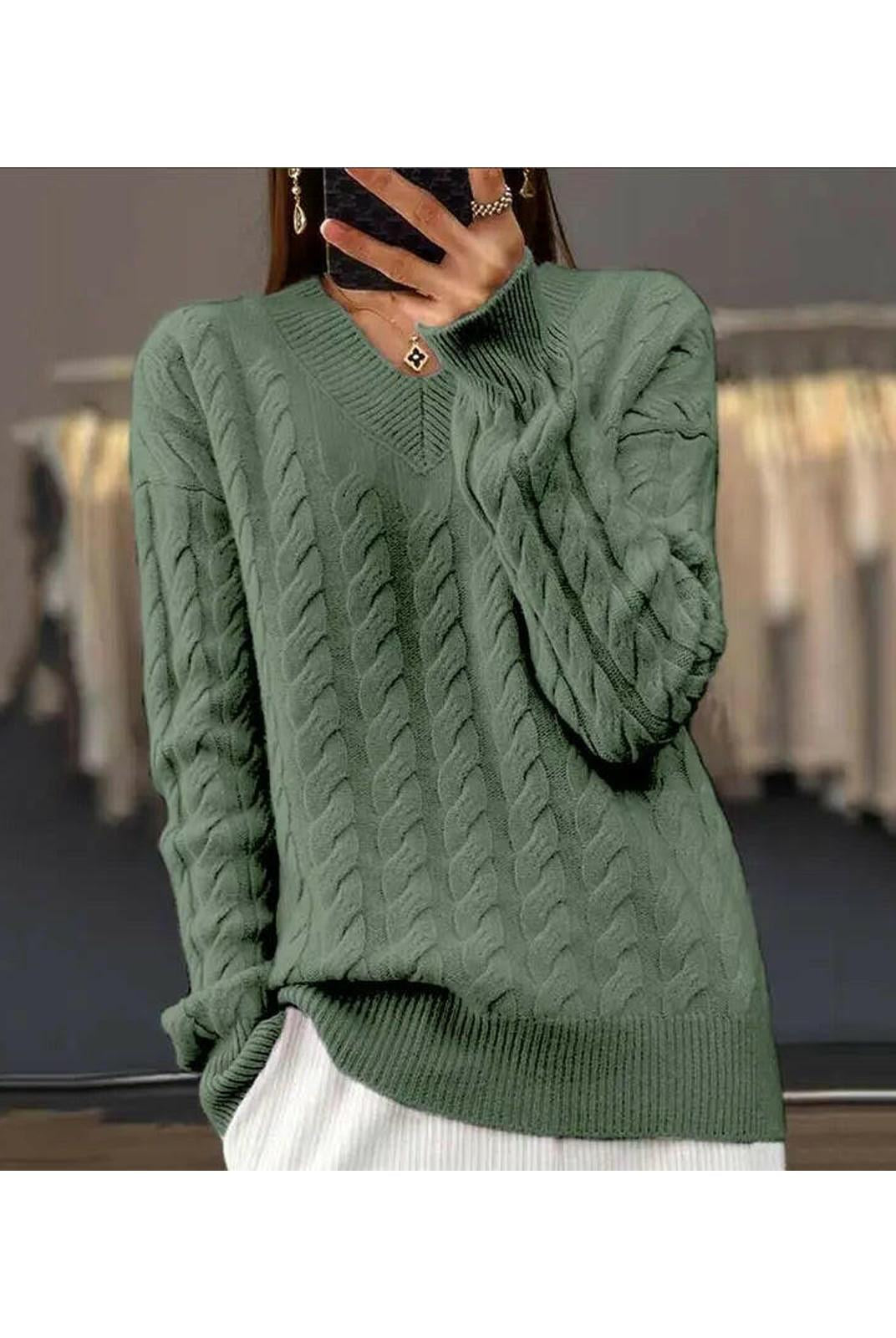 Lumina Wear Rona Cable Knit Sweater in apricot, featuring a cozy cable knit pattern and a comfortable fit.