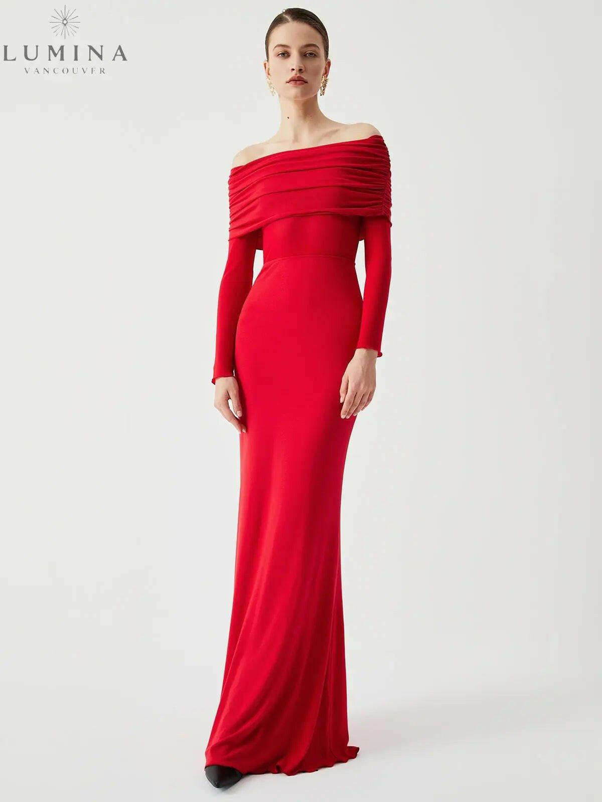 Black Abriella off-shoulder mesh maxi dress by Lumina Vancouver, featuring an autumn-appropriate overfold design.