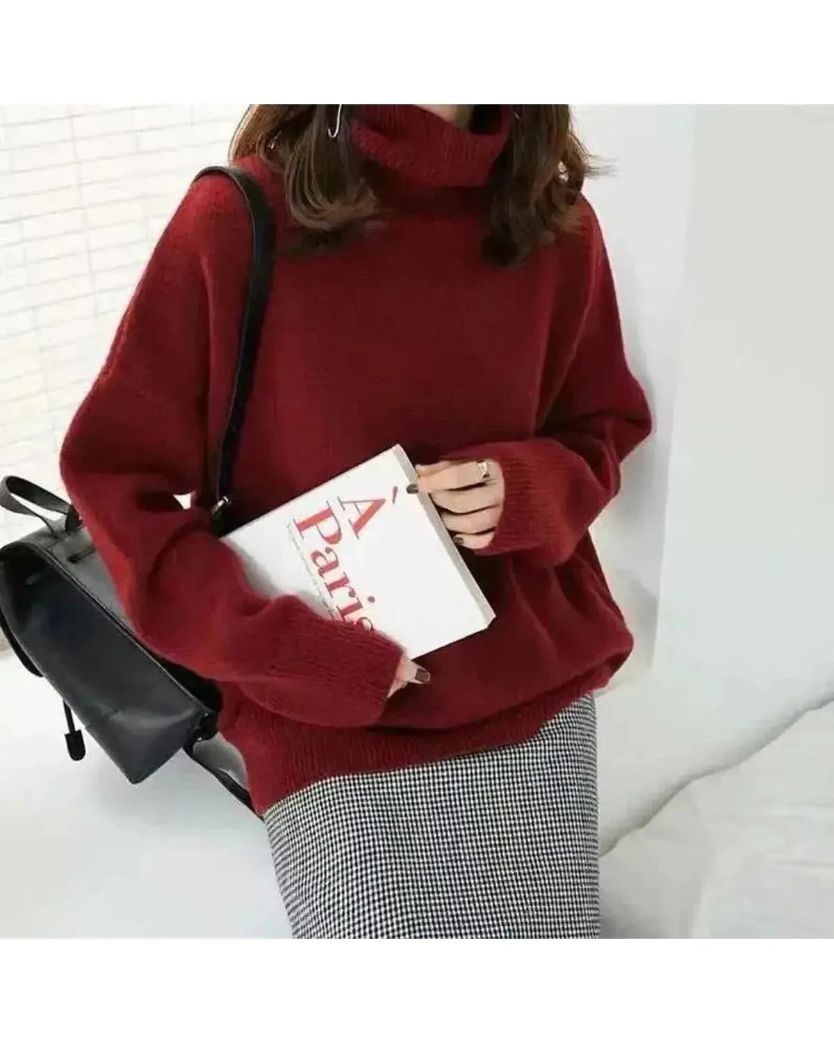 Lumina Wear Lena beige turtleneck sweater, cozy knit sweater with high collar and long sleeves, casual winter fashion.