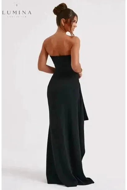 Black Ailiana Radiance Split Dress by Lumina Wear, stylish women's dress with elegant split design and feminine silhouette.