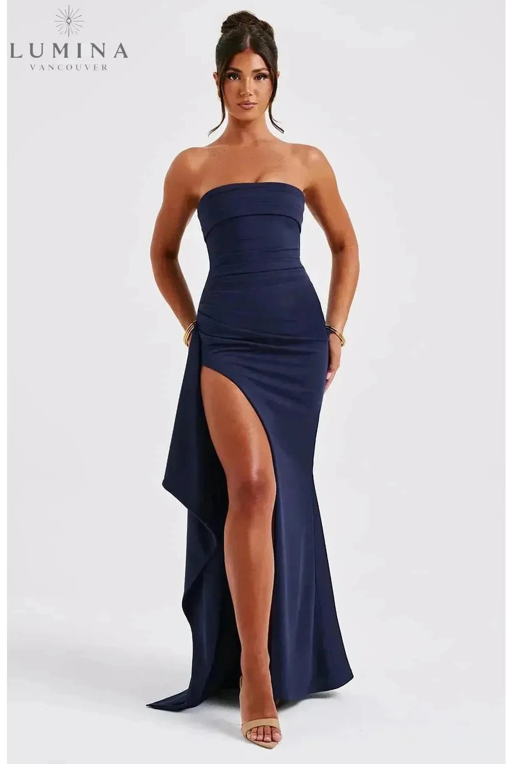 Black Ailiana Radiance Split Dress by Lumina Wear, featuring a stylish design and elegant silhouette for fashionable occasions.