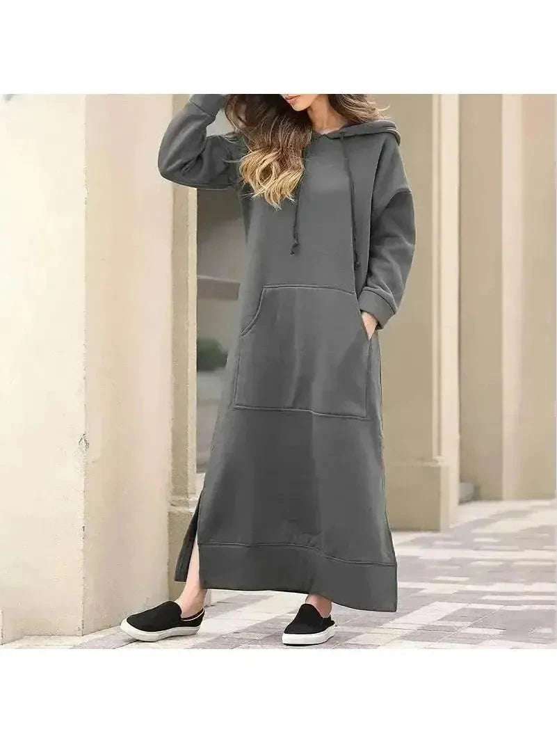 Black Lumina Vancouver Elisa hooded dress with long sleeves and relaxed fit, perfect for casual wear.