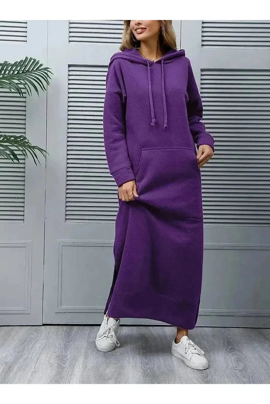 Black Lumina Vancouver Elisa hooded dress with a relaxed fit, featuring a hood and casual style for comfortable everyday wear.