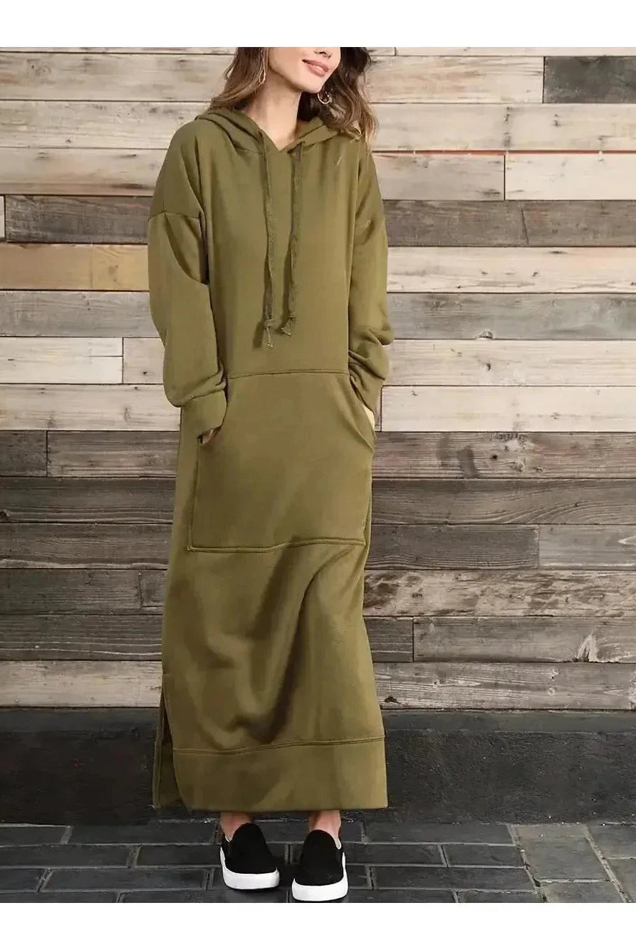 Black Lumina Vancouver Elisa hooded dress with a relaxed fit, featuring a hood and casual style for comfortable everyday wear.