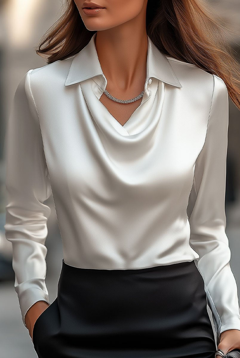 Delphine | White Draped Satin Blouse - Lumina Vancouver - Lumina Vancouver