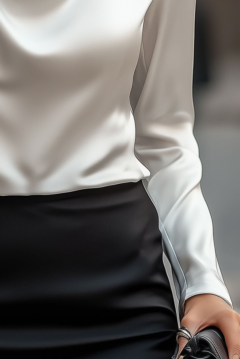 Delphine | White Draped Satin Blouse - Lumina Vancouver - Lumina Vancouver