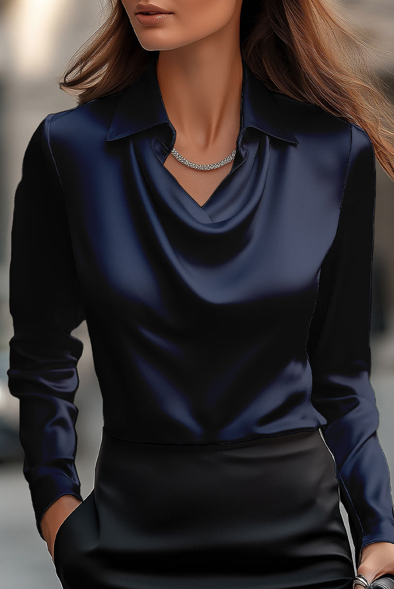 Delphine | White Draped Satin Blouse - Lumina Vancouver - Lumina Vancouver