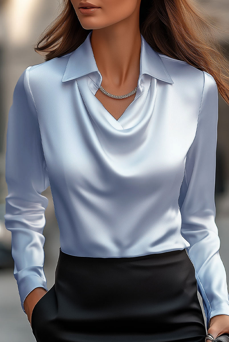 Delphine | White Draped Satin Blouse - Lumina Vancouver - Lumina Vancouver