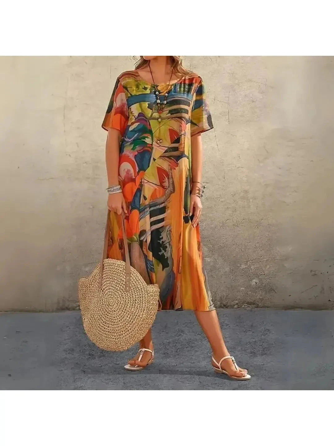 Lumina Vancouver Aslaug floral dress in multi-color pattern, featuring elegant design and vibrant spring-inspired colors.