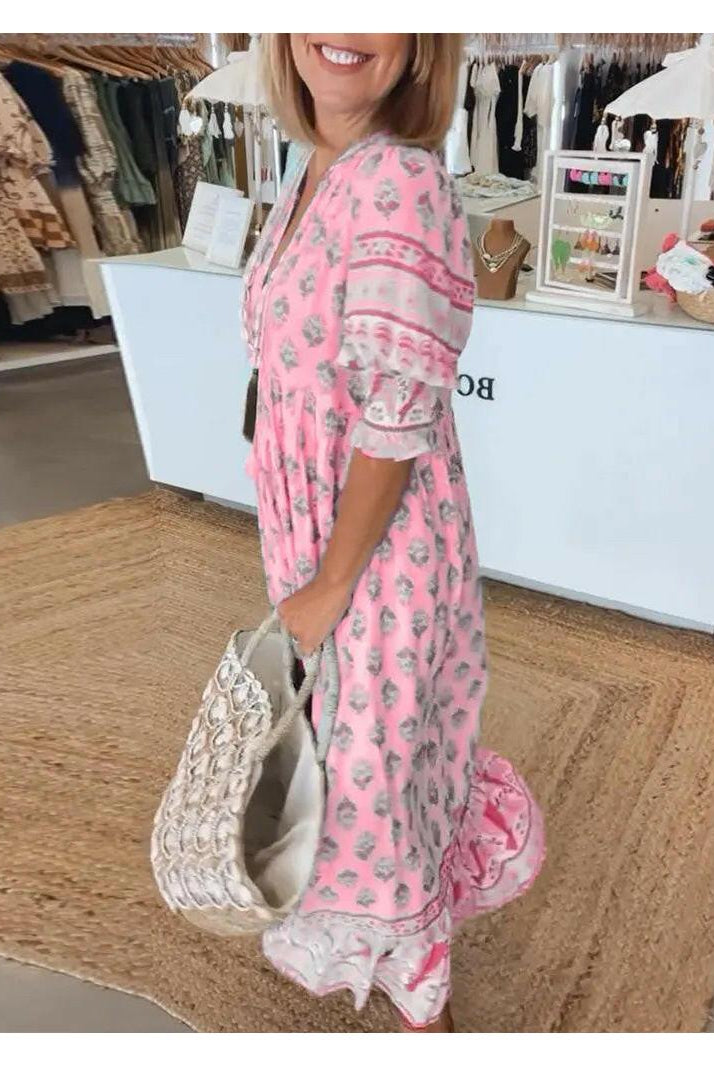 Lumina Wear Estrella casual half-sleeve maxi dress in Vancouver blue, flowing fabric and relaxed fit for everyday wear.