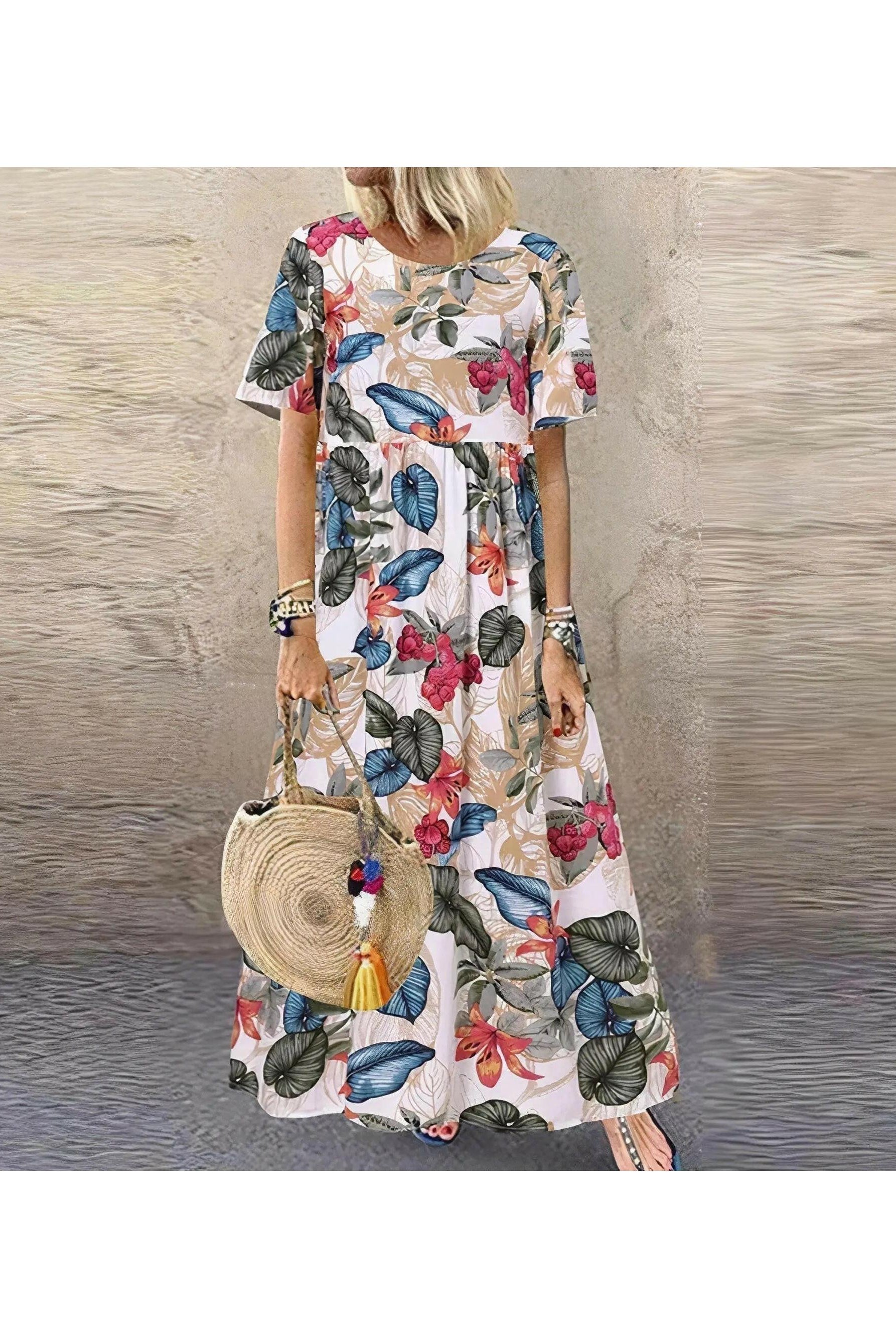 Lumina Wear floral summer dress featuring elegant, comfortable design with a blue floral pattern and stylish fit.