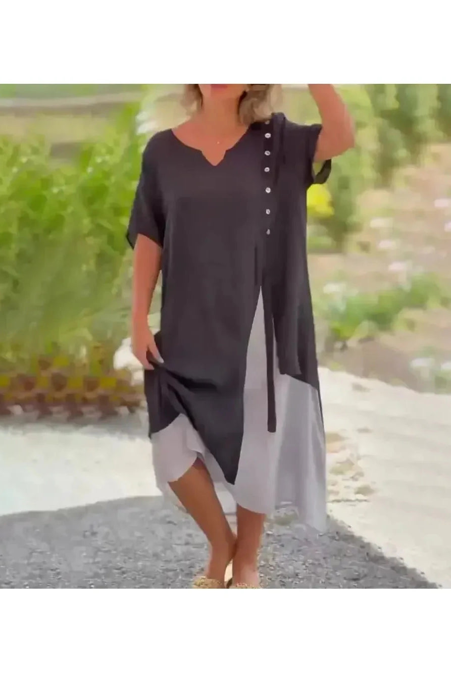 Lumina Wear Rosalie classic solid color maxi dress in Vancouver blue, flowing design with a relaxed fit and sleeveless style.