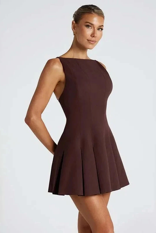 Lumina Wear Ranta Nightfall mini dress in brown, featuring a stylish and fitted design, perfect for evening wear.