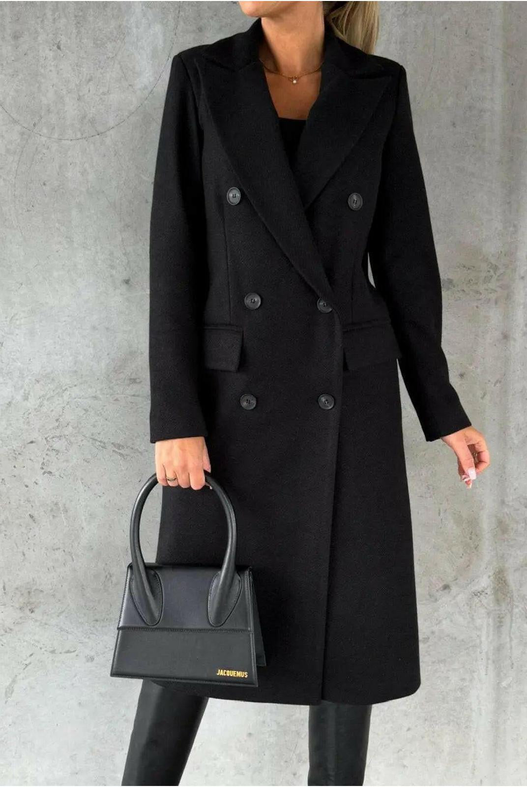 Khaki Kate woolen coat for women by Lumina Vancouver, long fit with cozy, stylish design in a detailed outdoor setting.